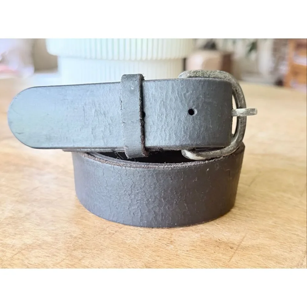 Unbranded Genuine Leather Black Belt Antique Silver Buckle Casual Minimalist 36